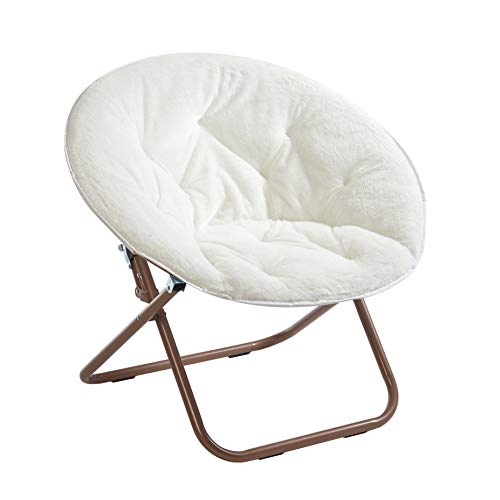 Urban Shop Faux Fur Saucer Chair with Metal Frame, One Size, White