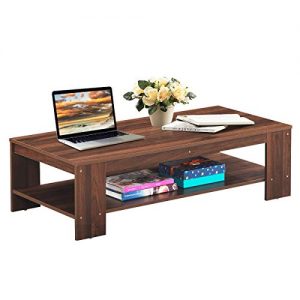 Giantex Coffee Table 2-Tier W/Storage Shelf, Industrial Rustic Rectangular Table for Living Room, Office Bedroom, Accent Furniture Tea Table (Walnut)