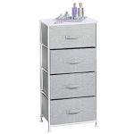 mDesign Vertical Dresser Storage Tower - Sturdy Steel Frame, Wood Top, Easy Pull Fabric Bins - Organizer Unit for Bedroom, Hallway, Entryway, Closets - Textured Print - 4 Drawers, Gray/White