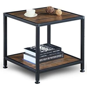 GreenForest End Table with Storage Shelf 2 Tier Metal Frame Side Table for Living Room Bedroom, Easy Assembly, Walnut