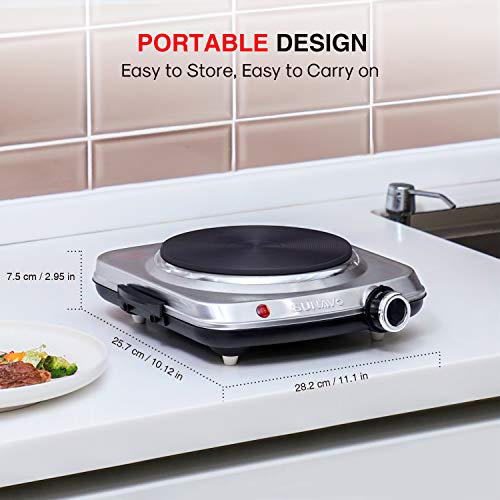 SUNAVO Hot Plates for Cooking, 1500W Electric Single Burner SUNAVO Scorching Plates for Cooking, 1500W Electrical Single Burner with Handles, 6 Energy Ranges Stainless Metal Scorching Plate for Kitchen Tenting RV and Extra Silver.