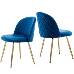 Tufted Dining Chairs, Velvet Upholstered Accent Chairs with Gold Plating Metal Legs Blue&Brass for Living Room/Dinning Room/Kitchen/Vanity/Patio, Set of 2 (Cobalt/Royal Blue)