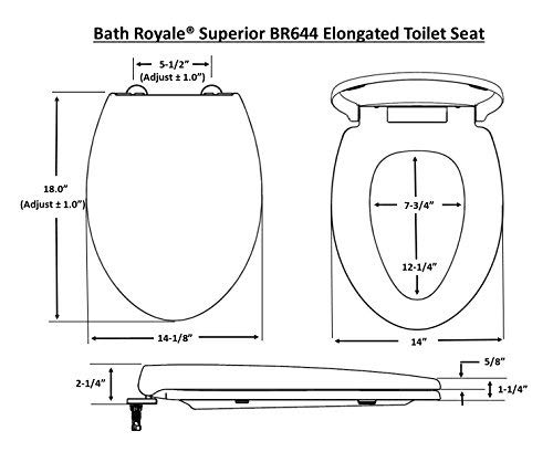 BATH ROYALE Superior Elongated Toilet Seat with Cover BATH ROYALE BR644-00 Superior Elongated Toilet Seat with Cover, White – Soft Close, Easy Clean, Replacement Toilet Seat Fits All Toilet Brands including Kohler, Toto and American Standard (Oval size).