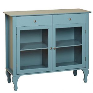 Target Marketing Systems Layla Collection Modern Antique Style Two Drawer, Two Cabinet Two Shelf Buffet With Tempered Glass, Blue