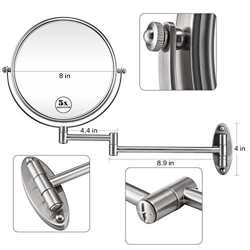 GloRiastar 10X Wall Mounted Makeup Mirror GloRiastar 10X Wall Mounted Make-up Mirror - Double Sided Magnifying Make-up Mirror for Rest room, eight Inch Extension Brushed Nickel Mirror.