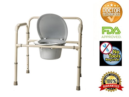HEALTHLINE Heavy Duty Commode Bariatric HEALTHLINE Heavy Duty Commode Bariatric, Medical Bedside Folding Bariatric Commode Chair Toilet for Elderly Seniors Disabled, Wide, 650 lbs, Gray.