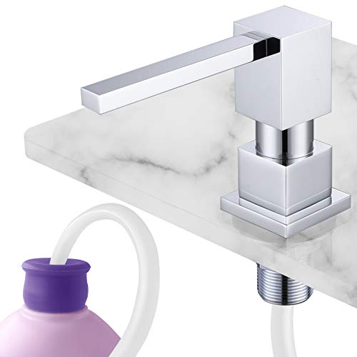 Gagal Square Built in counter Soap Dispenser(Chrome) and Extension Tube Kit for Kitchen Sink, Complete Brass Pump with 40" Silicone Tube Connect to Soap Bottle Directly, Say Goodbye to Refills