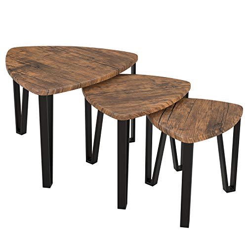 Homfa Nesting Coffee Tables, Set of 3 End Tables, Vintage Side Tables Bedroom, Nightstand Modern Furniture Decor Table Sets, Sturdy and Easy Assembly, Accent Furniture in Home Office-Rustic Brown