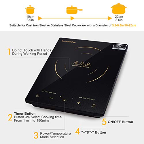 Portable Touch Induction Hob Cooktop with LED Touch Screen Moveable Contact Induction Hob Cooktop with LED Contact Display, Digital Scorching Plate 1800W Countertop Burner, Induction Range Cooker For Griddle, Pan, Tea Kettle, Out of doors, Indoor.