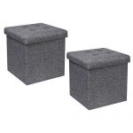 B FSOBEIIALEO Storage Ottoman Cube, Toy Chest Folding Footrest Stool Seat, Linen Grey 12.6"X12.6"X12.6" (2 Pack)
