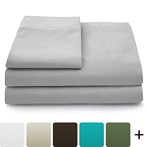 Cosy House Collection Luxury Bamboo Bed Sheet Set - Hypoallergenic Bedding Blend from Natural Bamboo Fiber - Resists Wrinkles - 4 Piece - 1 Fitted Sheet, 1 Flat, 2 Pillowcases - Queen, Silver