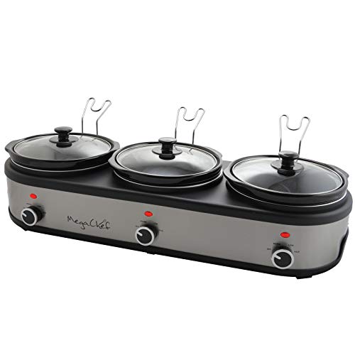 MegaChef Triple 2.5 Quart Slow Cooker and Buffet Server in Brushed Package deal Dimensions: 31.zero x 13.zero x 10.5 inches
