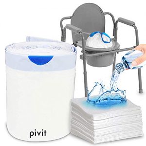Pivit Commode Liners with Super Absorbent Pad | 24 Pack | Disposable Universal Replacement Bags | For Standard & Bariatric 3in1 Adult Bedside Commode Bucket Pails & Folding Portable Toilet Potty Chair