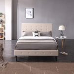 Classic Brands Cambridge Upholstered Platform Bed | Headboard and Metal Frame with Wood Slat Support, Queen, Linen