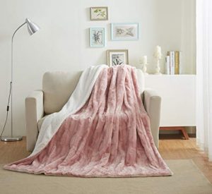 Tache 63x87 Luxury Faux Fur Light Blush Dusty Rose Gold Pink Super Soft Warm Throw Blanket Twin Size