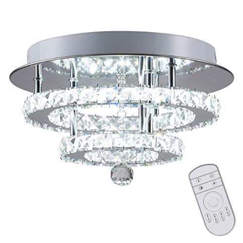 KAI Crystal Dimmable Temperature Adjustable Ceiling Light Flush Mount Modern Contemporary Luxury LED Chandelier Lamp with 30W 120LM/W 120LEDs Lighting for Dining Room Bedroom Foyer(Chrome Round,1Pack)