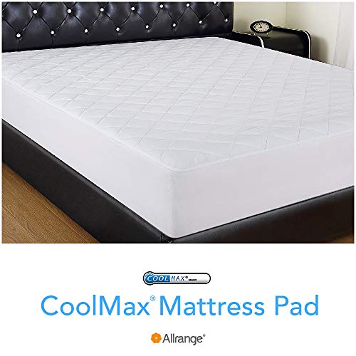 Allrange Coolmax Fiber Hypoallergenic Quilted Mattress Pad, Coolmax and Cotton Fabric Cover, Snug Fit Stretchy to 18" Deep Pocket, Polyester Fill, Mattress Protector, White, Twin XL