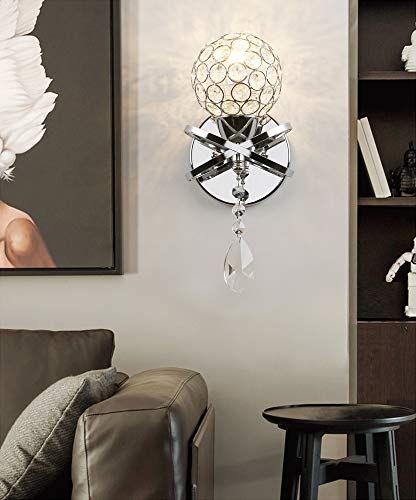 Modern Chrome Finish Luxury LED Crystal Wall Sconce, Yosoan K9 Acrylic Silver Light Lamp Fixture Fitting Bedside, Living Rooms, Dining Rooms, Kids Room, Bedrooms, Hallways