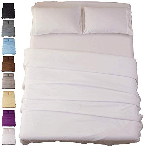 SONORO KATE Bed Sheet Set Super Soft Microfiber 1800 Thread Count Luxury Egyptian Sheets 16-Inch Deep Pocket Wrinkle and Hypoallergenic-4 Piece(Queen White) …