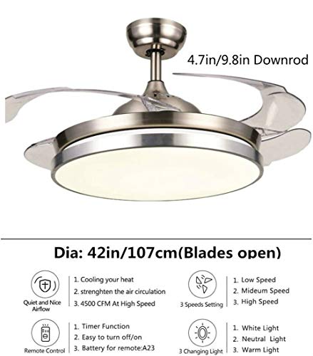 Lighting Groups 42" Invisible Ceiling Fans Lighting Teams 42" Invisible Ceiling Followers with Mild Distant Management Four Retractable Clear ABS Blades Bed room Livingroom Fan Chandelier Indoor LED Ceiling Mild Kits with Followers (Chrome-05).