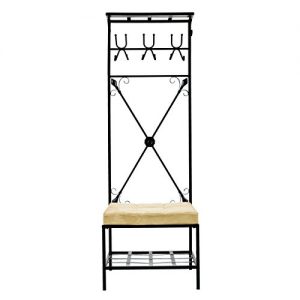 SEI Furniture Entryway Bench and Storage Rack - 72.5" Tall w/Black Finish - 12 Hook Design