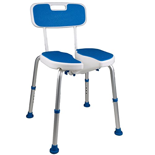PCP Shower Safety Seat, Cutout for Easy Cleaning, Non-Slip Bath Support Recovery Chair with Backrest, White/Blue