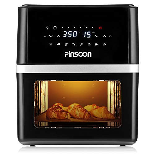 PINSOON 10-Quart Air Fryer (Rotisserie Shaft & Layer Racks & Nonstick Basket), Electric Hot Air Fryer Oven Oilless Cooker, Full Circle Heated Cyclonic System, 12 Accessories, 8 Cooking Presets, LED Digital Touchscreen (50 Recipes)