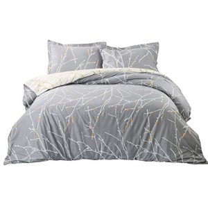 Bedsure Luxury Printed Duvet Cover Set Modern Microfiber with Zipper Closure and Corner Ties Grey Ivory Branch Pattern Full Queen Size 86x96 inches with Two Pillow Sham Soft Unique