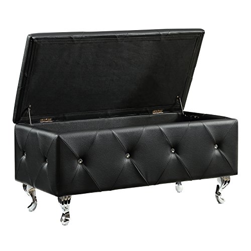AC Pacific Black Crystal Tufted Storage Bench