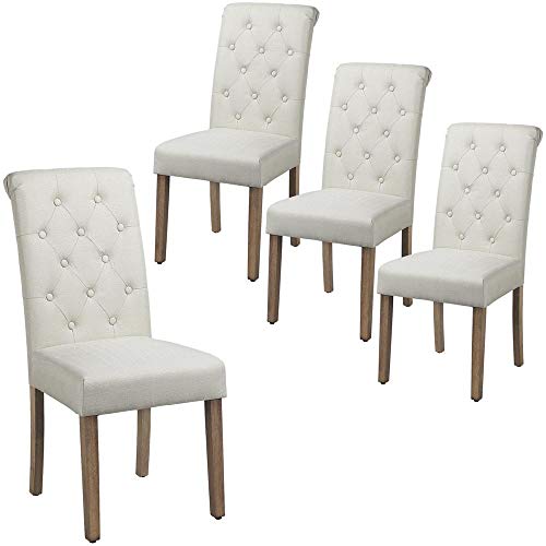 Yaheetech Dining Chairs Dining Room Chair Living Room Side Chairs Tufted Parsons Chairs with Solid Wood Legs for Hotel, Restaurants, Wedding Banquet, Meeting, Celebration Beige, Set of 4