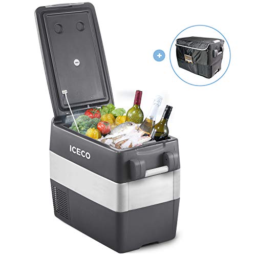 ICECO JP50 Portable Refrigerator Fridge Freezer, 12V Cooler Refrigerator, 50 Liters Compact Refrigerator with Secop Compressor, for Car & Home Use, 0℉～50℉, DC 12/24V, AC 110/240V