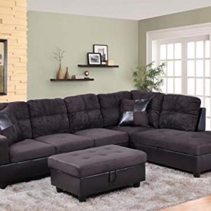 Ainehome 3 PCS Living Room Set, Sectional Sofa Set, Sectional Sofa in Home, with Storage Ottoman and Matching Pillows (Right Hand Facing, Espresso#1)