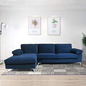 Sofa for Living Room,Modern Classic Upholstered Sectional Sofa Futon Couches with with Metal Legs(Navy Blue)