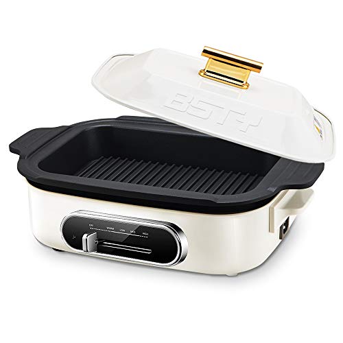 BSTY 6-in-1 Electric Multifunction Griddle with 4 Temperatures Control, Nonstick Electric Skillet Clean Easily & Heat Preservation, 1200W Electric Frying Pan with Removable Pan Used for Fire & Oven