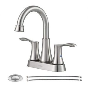 PARLOS Swivel Spout 2-handle Lavatory Faucet Brushed Nickel Bathroom Sink Faucet with Pop-up Drain and Faucet Supply Lines, Demeter 13627