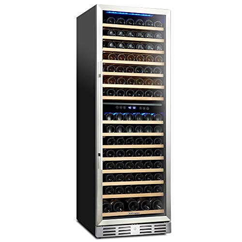 Kalamera 157 Bottle Freestanding Wine Refrigerator: Stainless Steel, triple-layered Tempered Glass Door, Electronic One-Touch Control with LED Display