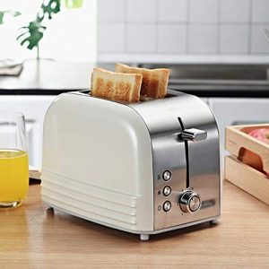 2-Slice Wide Slot Toaster,Stainless Steel Bread Toaster,6 Bread Shade Settings,Toaster with Cancel Defrost Reheat Settings White 25.5cm