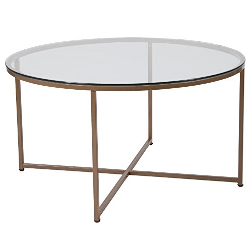 Flash Furniture Greenwich Collection Glass Coffee Table with Matte Gold Frame
