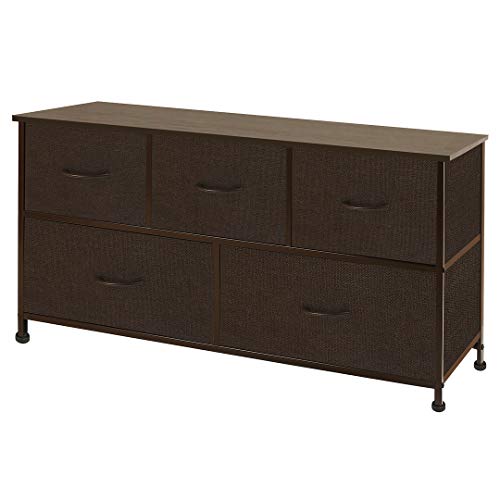 WLIVE Dresser with 5 Drawers, Fabric Storage Tower, Organizer Unit for Bedroom, Hallway, Entryway, Closets, Sturdy Steel Frame, Wood Top, Easy Pull Handle
