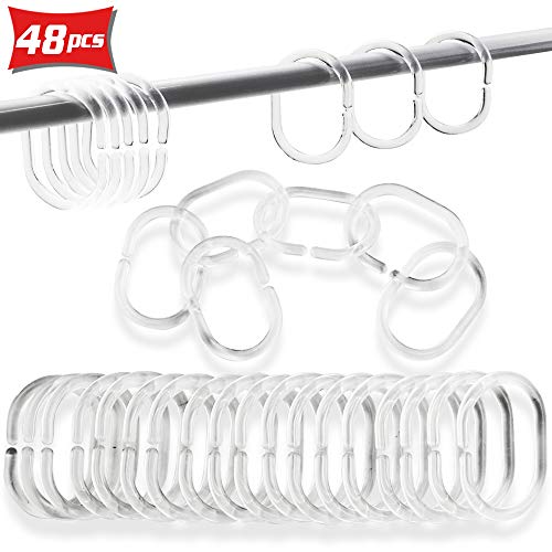 Weoxpr 48 Pack Clear Plastic Shower Curtain Rings Hooks for Bathroom Shower Window Rod