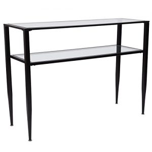 Flash Furniture Newport Collection Glass Console Table with Shelves and Black Metal Frame