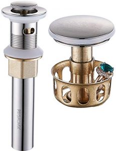 REGALMIX Vessel Sink Drain, Bathroom Faucet Vessel Sink Pop Up Drain Stopper, Built-In Anti-Clogging Strainer, Brushed Nickel with Overflow,Fits Standard American Drain Hole(1-1/2" to 1-3/4") R086J-BN