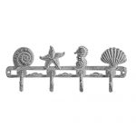 Comfify Vintage Seashell Coat Hook Hanger Rustic Cast Iron Wall Hanger w/ 4 Decorative Hooks - Includes Screws and Anchors - in Antique White - Beach House Decor