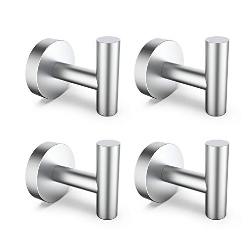 HomGif Towel Robe Hook Wall Mount for Bathroom SUS 304 Stainless Steel Brushed Finish (Silver, 4)