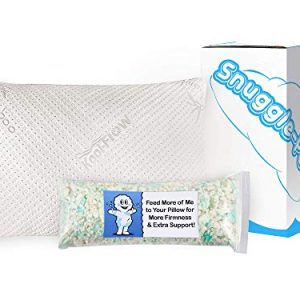 Snuggle-Pedic Ultra-Luxury Bamboo Shredded Memory Foam Pillow Combination with Adjustable Fit and Zipper Removable Kool-Flow Breathable Cooling Hypoallergenic Pillow Cover (Queen)