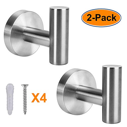 XIPOO 2 Pack Bathroom Towel Hook, Coat Hooks for Hanging Up to 25lbs, Premium Stainless Steel Towel Hooks, Strongly Firm and Never Fall Off