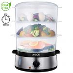 Aicok Food Steamer, 9.5 Quart Vegetable Steamer with BPA-Free 3 Tier Stackable Baskets and Auto Shutoff, 800W Fast Heating Electric Steamer including Egg Holder and Rice Tray, Stainless Steel Base