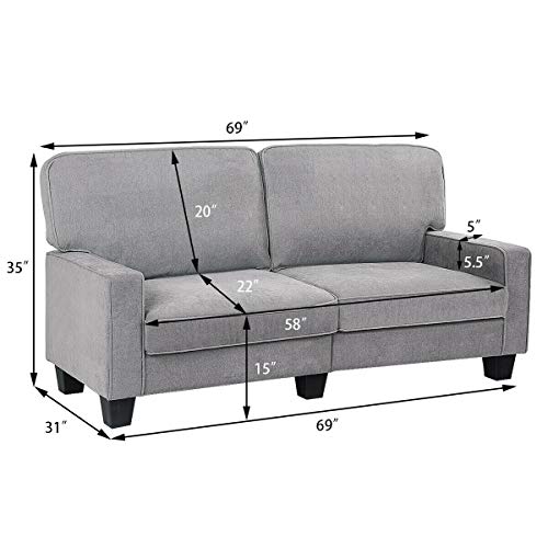 Giantex Couch Sofa Loveseat Cloth Upholstered Detachable Again Seat Giantex Couch Sofa Loveseat Cloth Upholstered Detachable Again Seat Cushion Trendy House Dwelling Room Furnishings Set Bed room Couch (Grey)