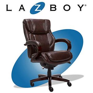 La-Z-Boy Bellamy Executive Office Chair with Memory Foam Cushions, Solid Wood Arms and Base, Waterfall Seat Edge, Bonded Leather Brown