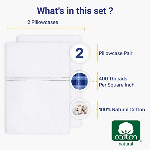 400 Thread Count 100% Cotton Pillow Cases 400 Thread Depend 100% Cotton Pillow Circumstances, Pure White Normal Pillowcase Set of two, Lengthy-Staple Combed Pure Pure Cotton Pillows for Sleeping, Delicate &amp; Silky Sateen Weave Mattress Pillow Covers.